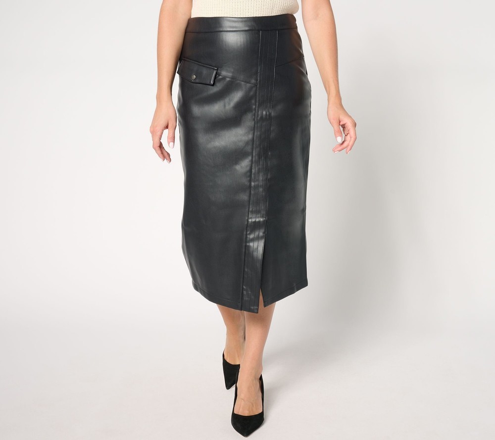 Studio Park Women's Skirt Sz 12 Regular Fixed Faux-Leather Wrap Black A666186
