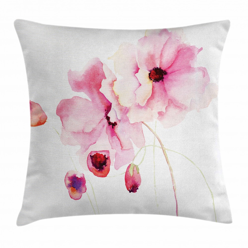 Pink Flower Petals Watercolor Throw Pillow Case 18 Inch Square Cushion Cover