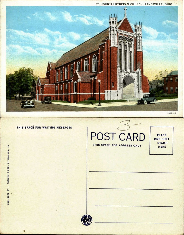 St John's Lutheran Church Zanesville OH Ohio unused vintage postcard