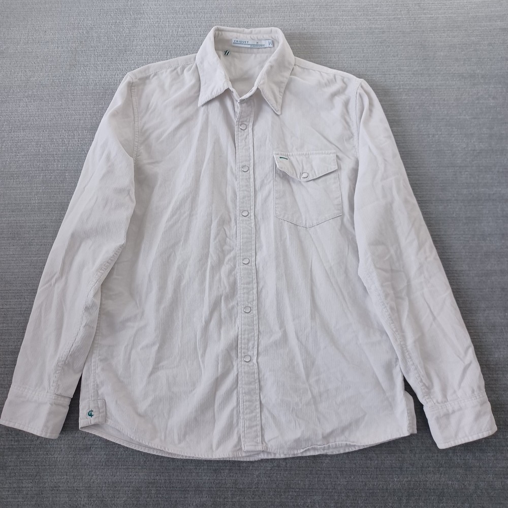 Criquet Shirt Mens M Beige Corduroy Long Sleeve Pearl Snap Western Casual