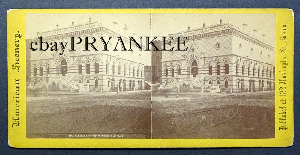 1860's NATIONAL ACADEMY OF DESIGN Antique REAL PHOTO Stereoview Card / NEW YORK-image