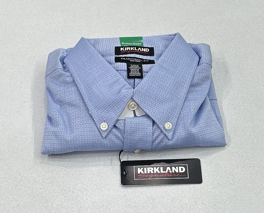 Kirkland Men's Traditional Fit Non-Iron Dress Shirt, Blue, Size 17-36/37