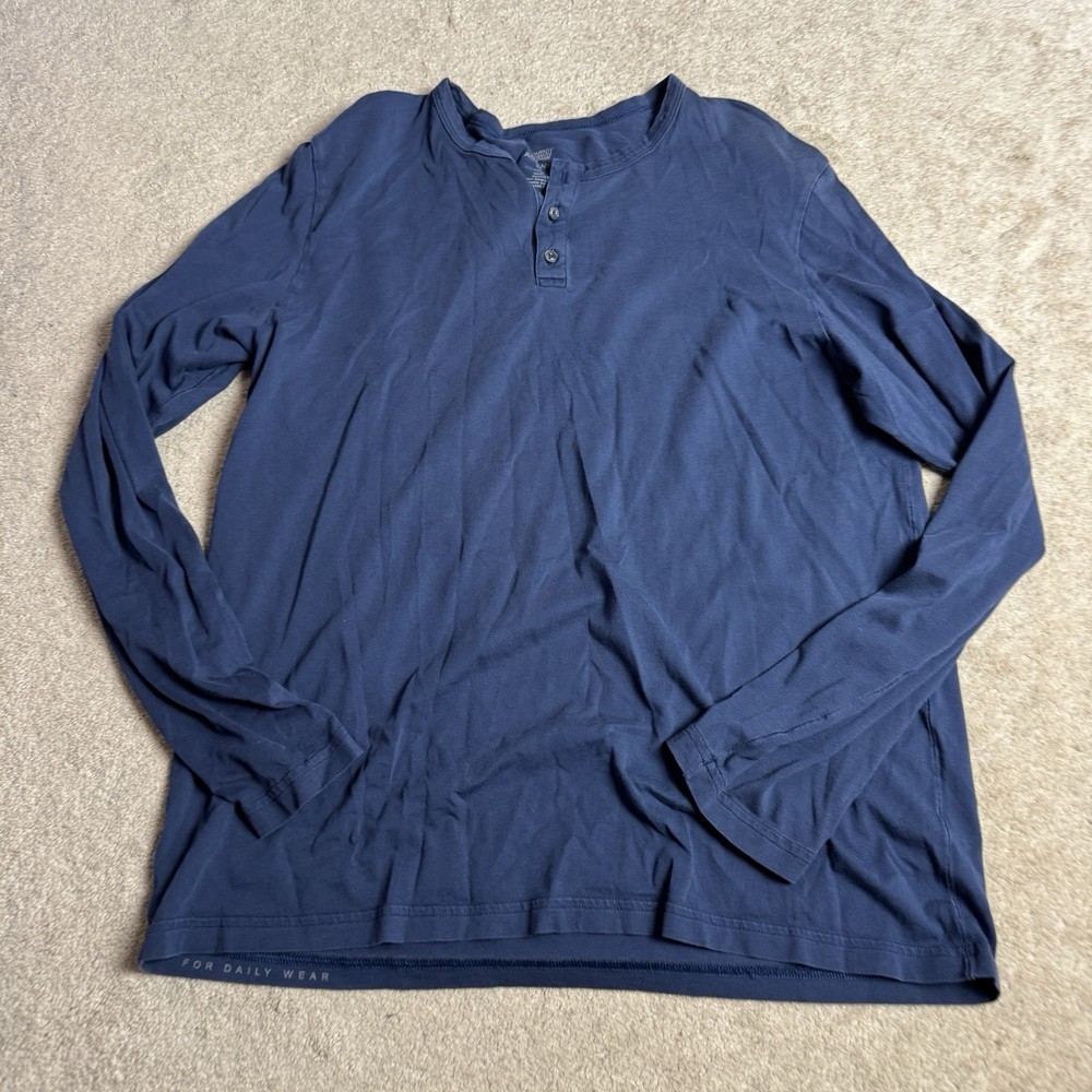 Mack Weldon Mens Henley Long Sleeve Shirt XL Blue Pima Cotton