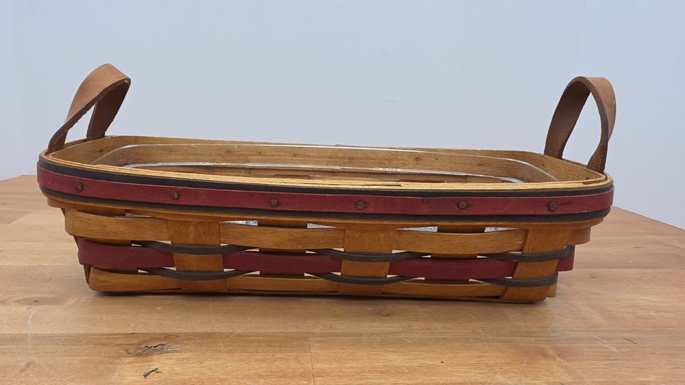 Longaberger 1993 Cracker Basket with Leather Handles and Plastic Protector