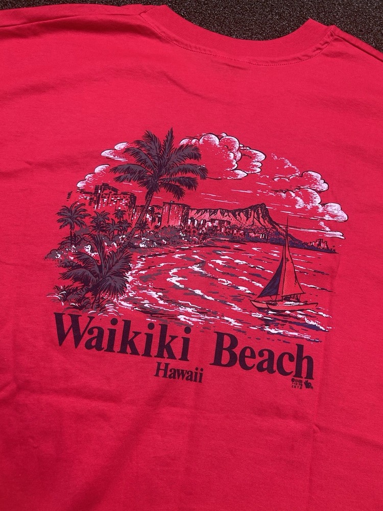 Vintage Waikiki Beach Hawaii T-shirt Size XL Single Stitch Graphic Print 90s