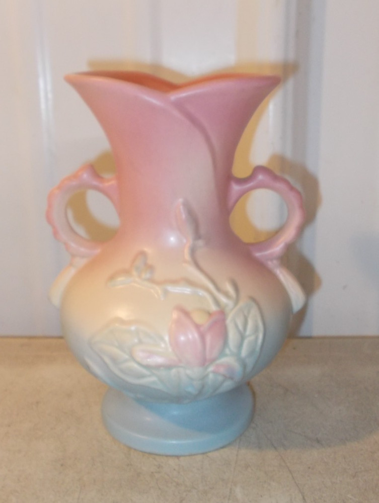 Vintage Hull Art Vase Magnolia Pottery Pink Yellow Blue 2 Handled A-15-6 1/2