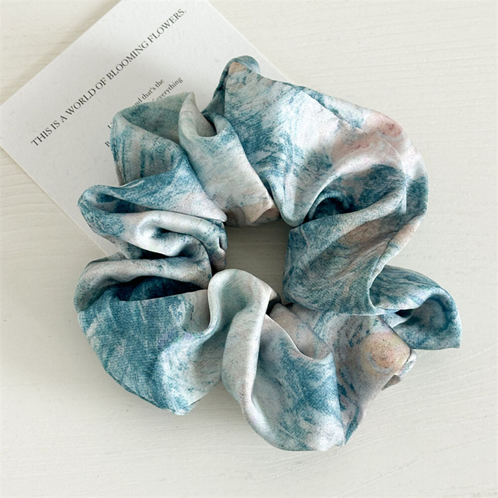 Wrinkled Satin Silk Scrunchie Elastic Hair Bands Oversized Hair Tie Oil Painting
