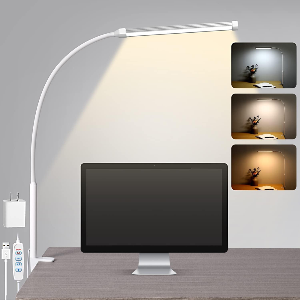 LED Desk Lamp with Clamp, Eye-Caring Clip on Lights for Home Office, 3 Modes 10