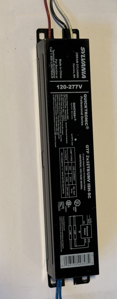 Sylvania Quicktronic 2 lamp fluorescent Ballast for two 4ft T8 bulbs 120-277v