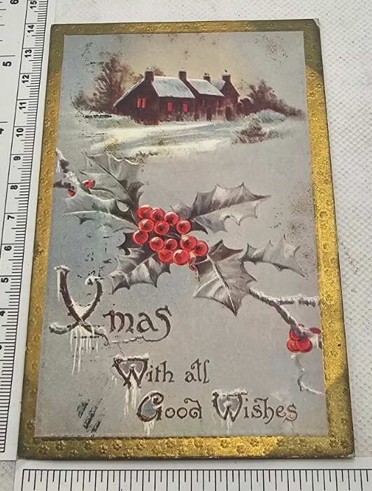 Antique Ephemera Postcard Posted 1909 Embossed Xmas Franklin 1c stamp