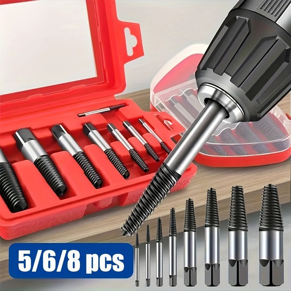 6-Piece Damaged Screw Extractor Set for Broken Bolts and Pipes