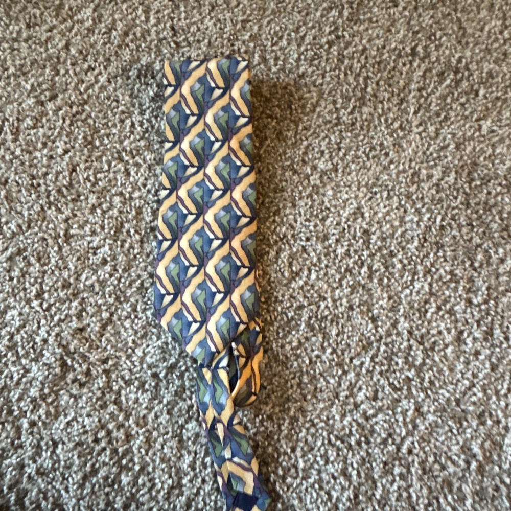 J. Garcia Men's Woven Silk Tie Blue Beige Green Geometric Abstract One Size