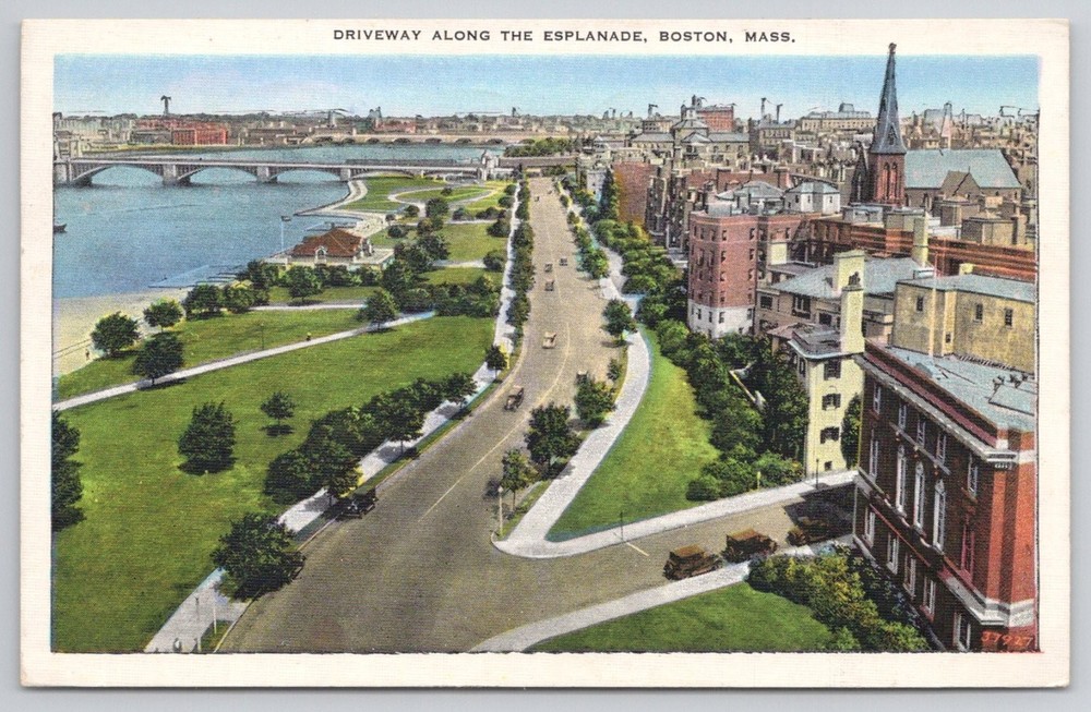 Vintage Postcard Boston Esplanade Charles River Bridge Massachusetts 1928