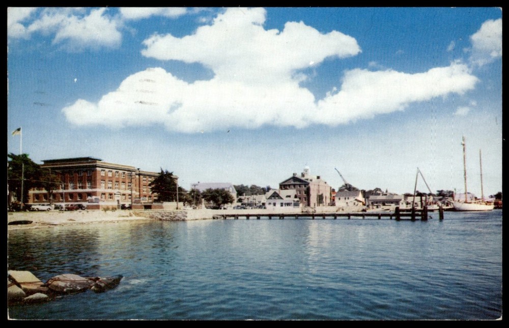 Woods Hole MA Postcard - Oceanographic Institution & Vessel Atlantis 1957