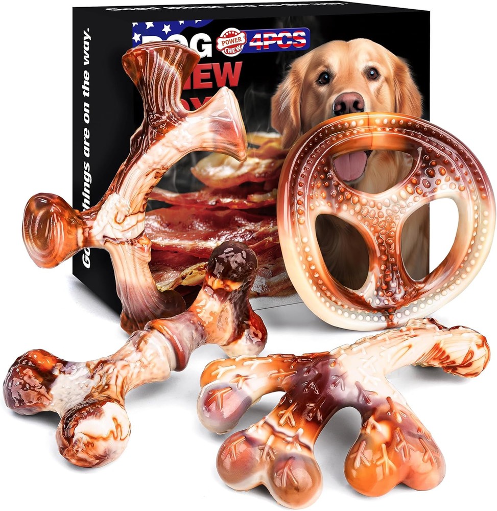 4-Pack Dog Chew Toys for Aggressive Chewers, Indestructible Medium, Brown