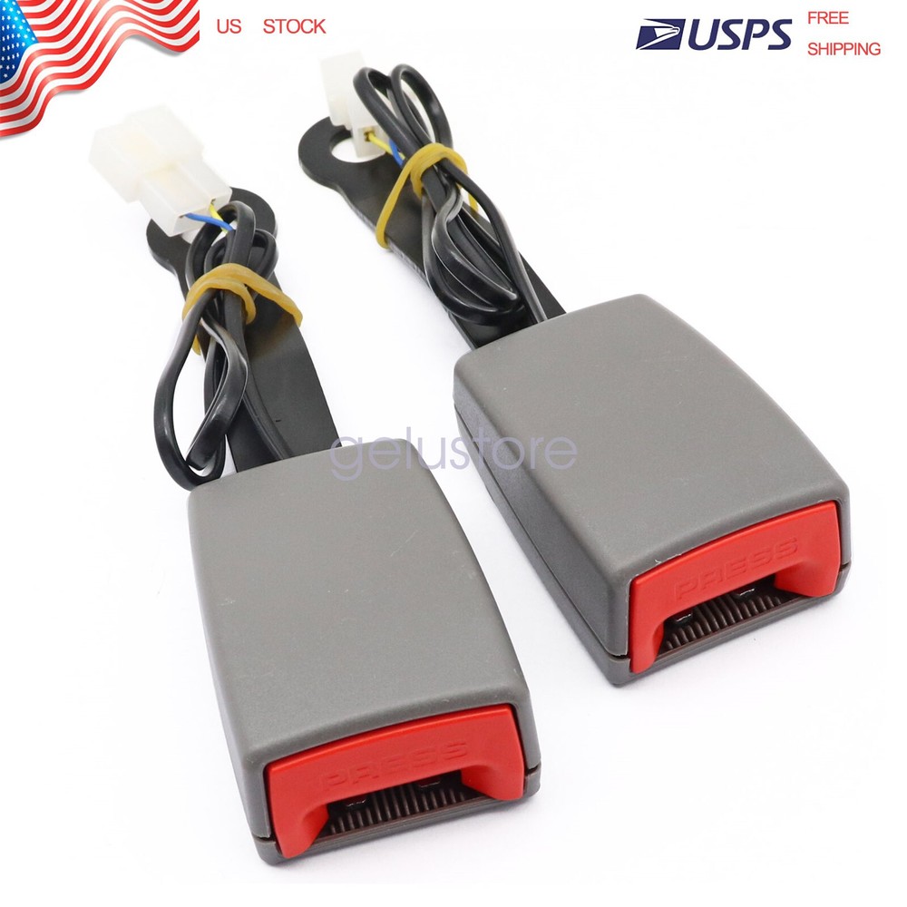 Car Driver Front Seat Belt Buckle Socket Plug Clip Connector w/ Warning Cable 2X