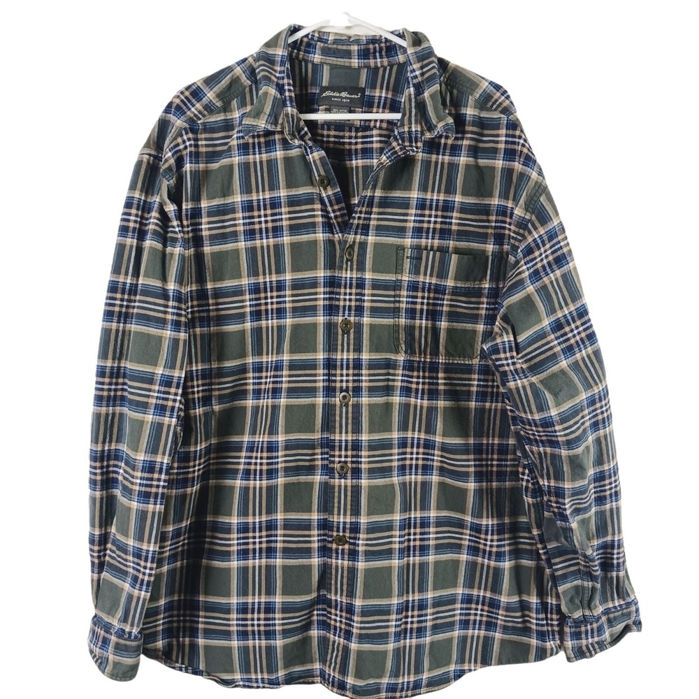 Eddie Bauer Men's Gray Plaid Cotton Shirt Jacket Long Sleeve Shacket Size XXL