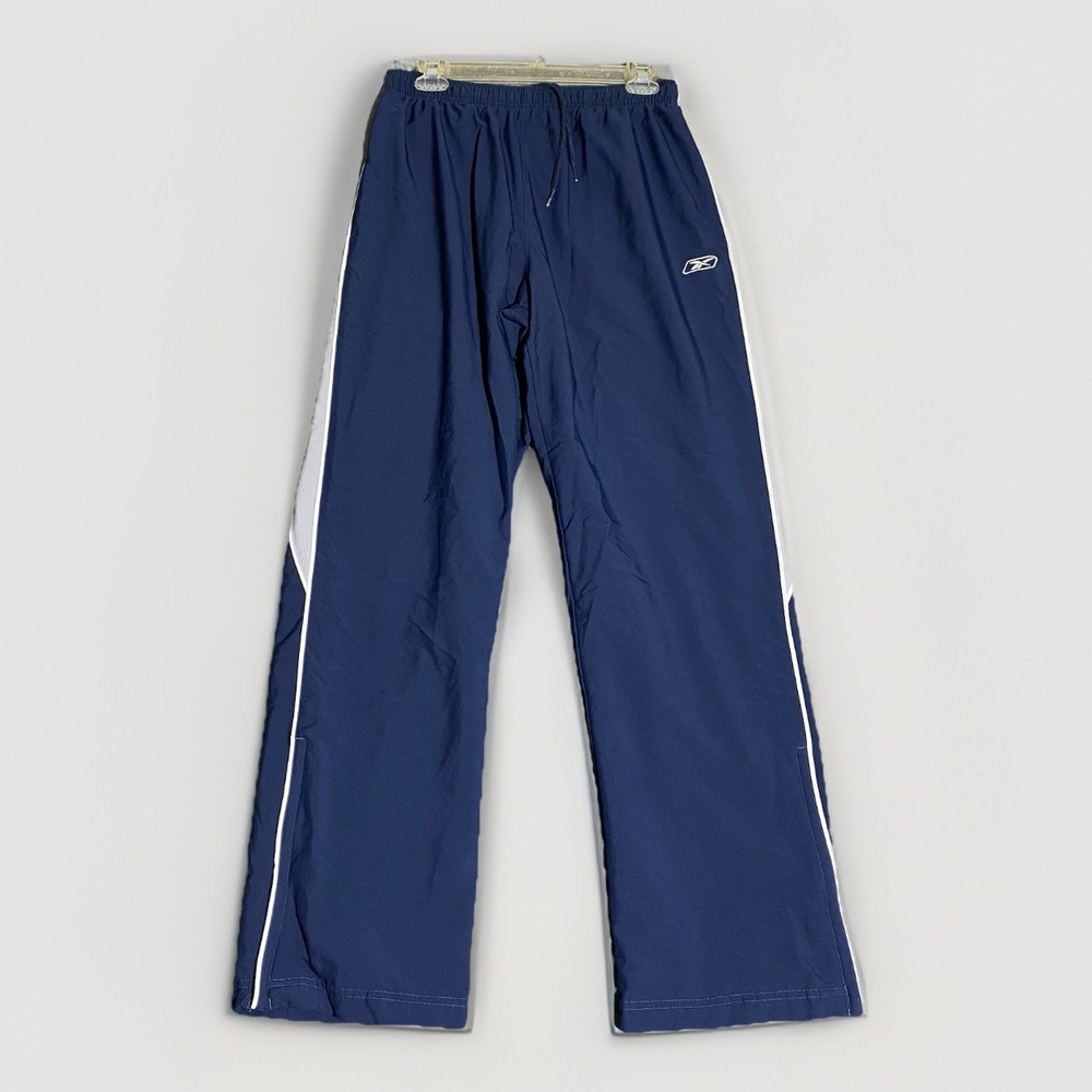 Vtg Reebok Windbreaker Track Pants Mens Medium Blue Striped Y2K Baggy Wide Leg