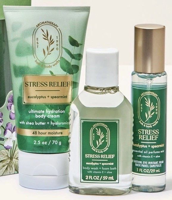 Bath & Body Works Aromatherapy Stress Relief Set Cream Gel Perfume 48 Hr Moistu…
