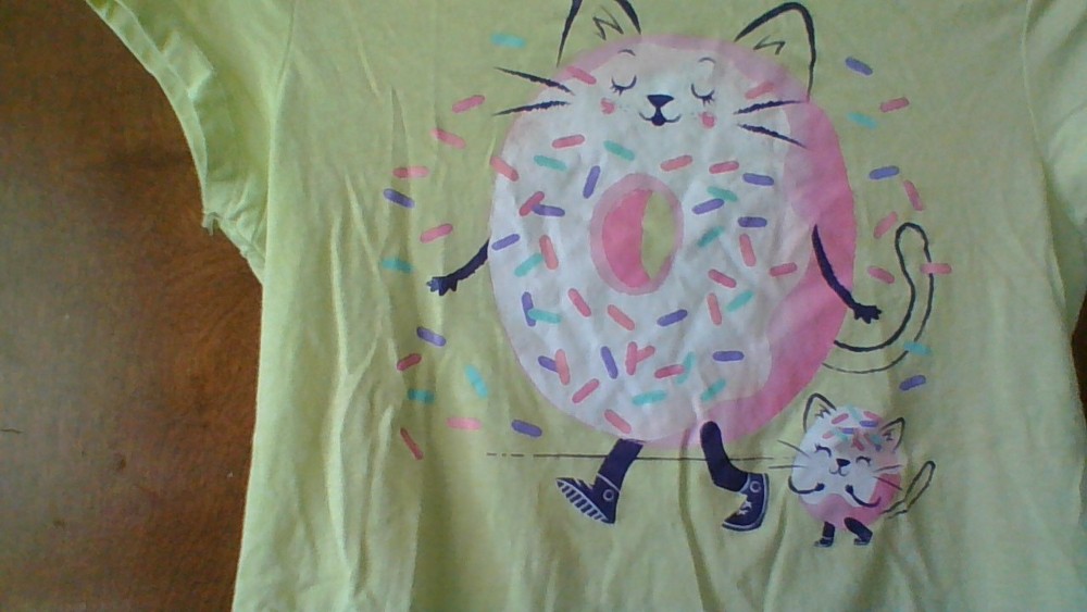 Place Size L 10/12 Neon Yellow Donut Sprinkles Cats Short Slv T-Shirt *Flaw