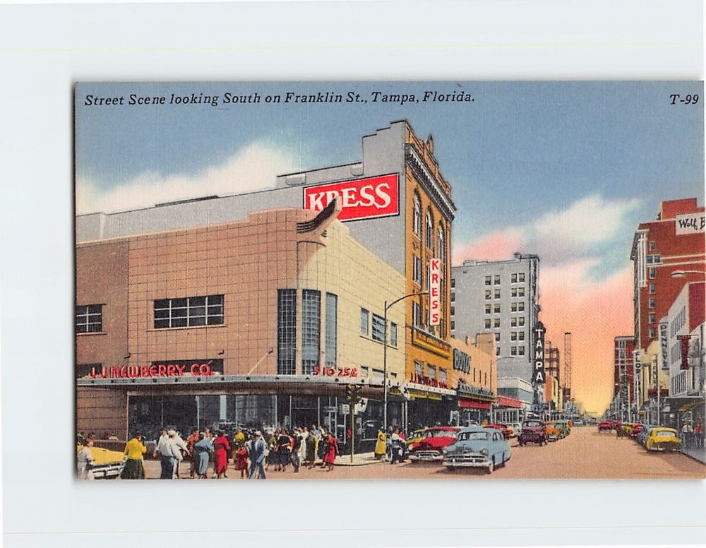 Postcard Street Scene Looking South Franklin St. Tampa Florida USA