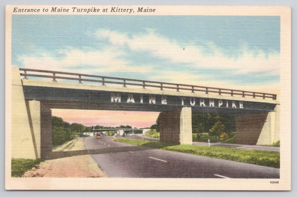 Vintage Maine Turnpike Kittery Entrance Postcard Tichnor Bros. Linen 1940s