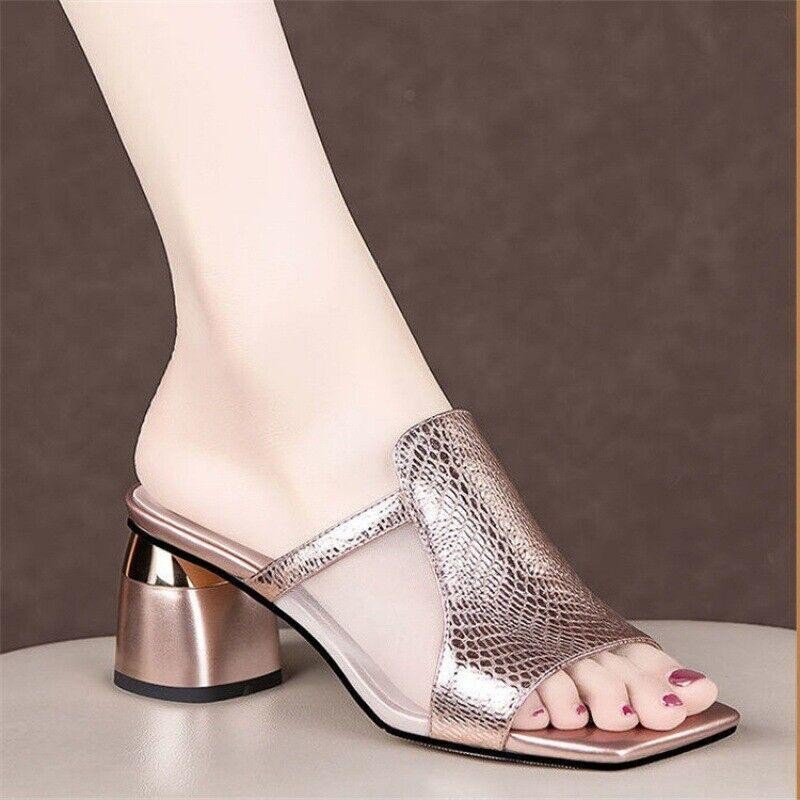 Women's Summer Sandals Breathable High Heel Square Toe Slippers Sz pumps