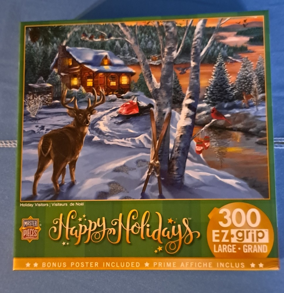 MASTER PIECES - HAPPY HOLIDAYS (DEER,CABIN,SNOW)  300 EZ GRIP PUZZLE 24