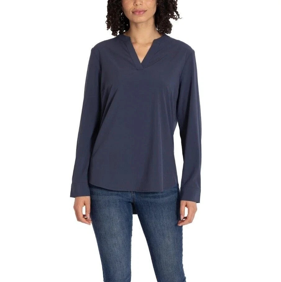 REV3 Women's V neck Top  Blue   L