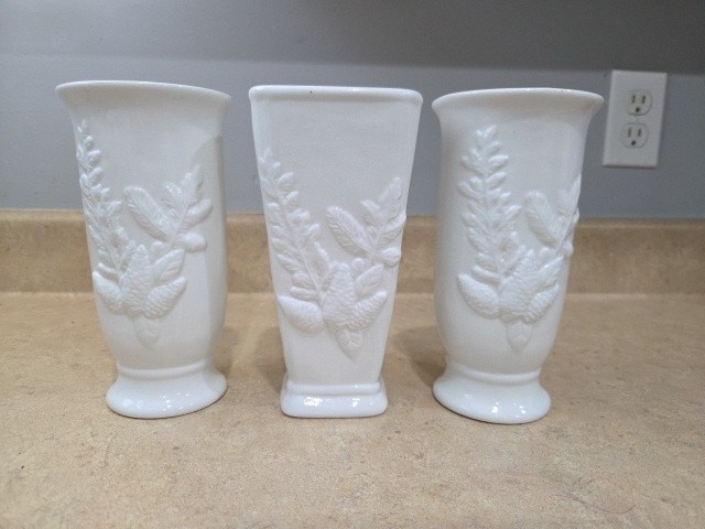 Lot of 3 Michael’s Home Accent Christmas Vases White 7.5