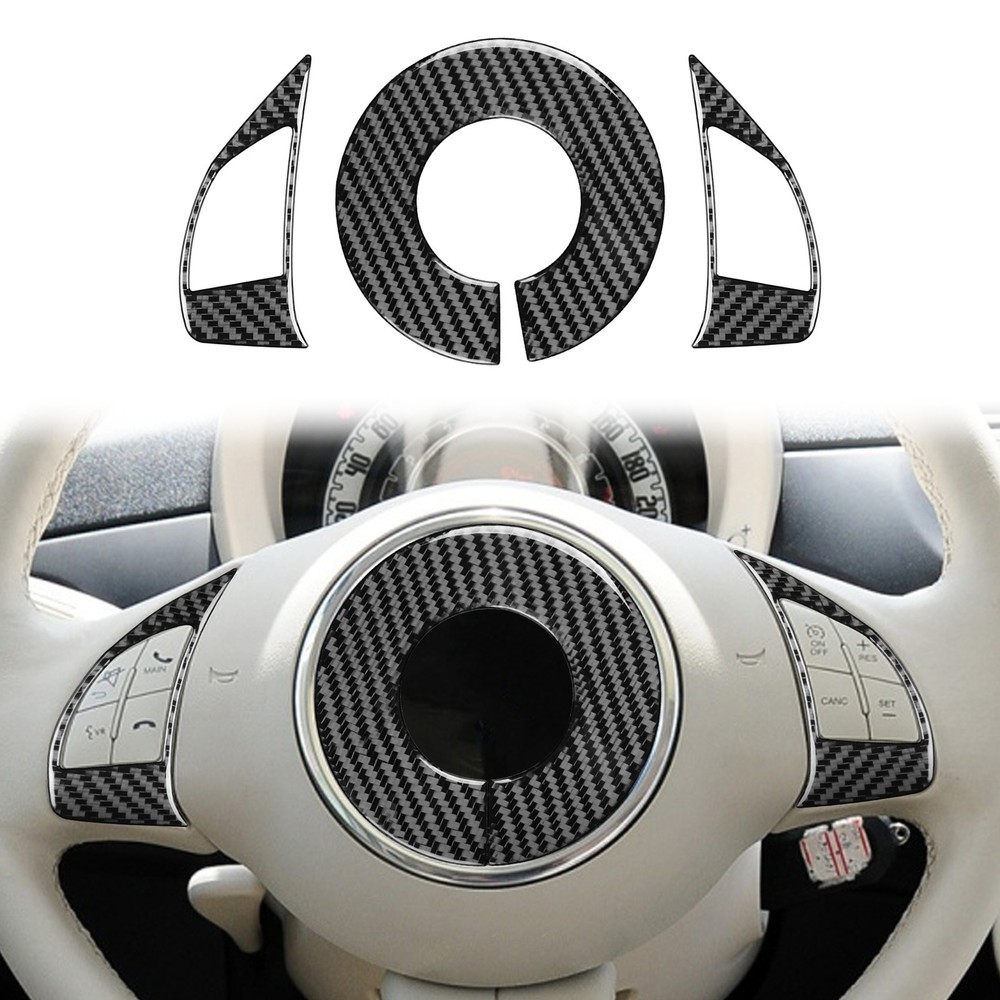 Carbon Fiber Interior Steering Wheel Cover Sticker for Fiat 500 12-15