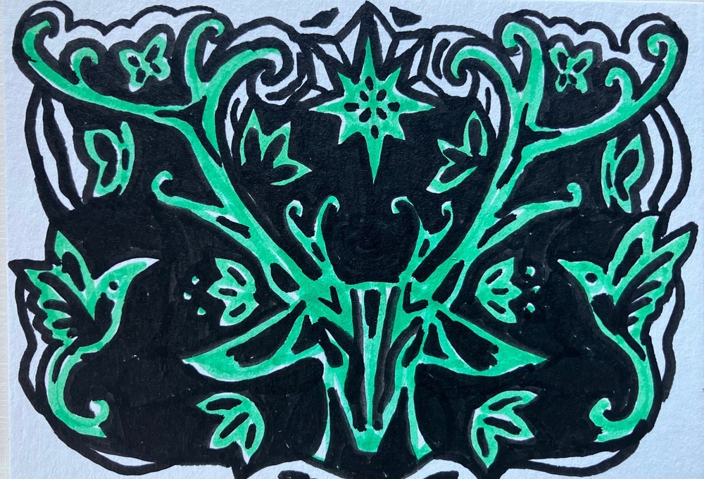 ACEO Original Abstract Deer Painting Signed Sandra R Wardell OOAK Art Card