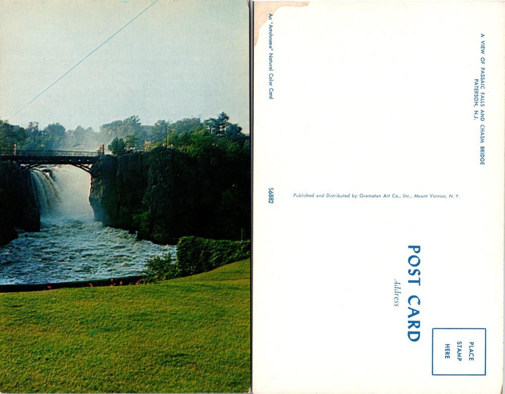 Passaic Falls and Bridge Paterson New Jersey NJ Postcard