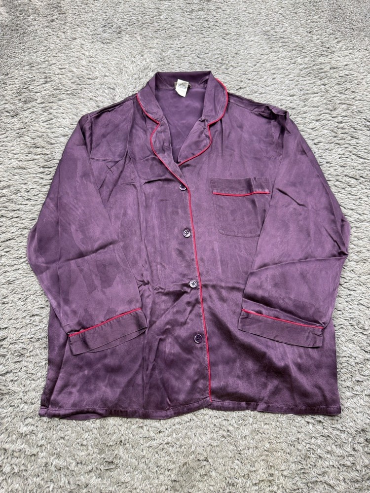 Neiman Marcus Top Women Large Purple Silk Satin Charmeuse Pajama Nightie Blouse