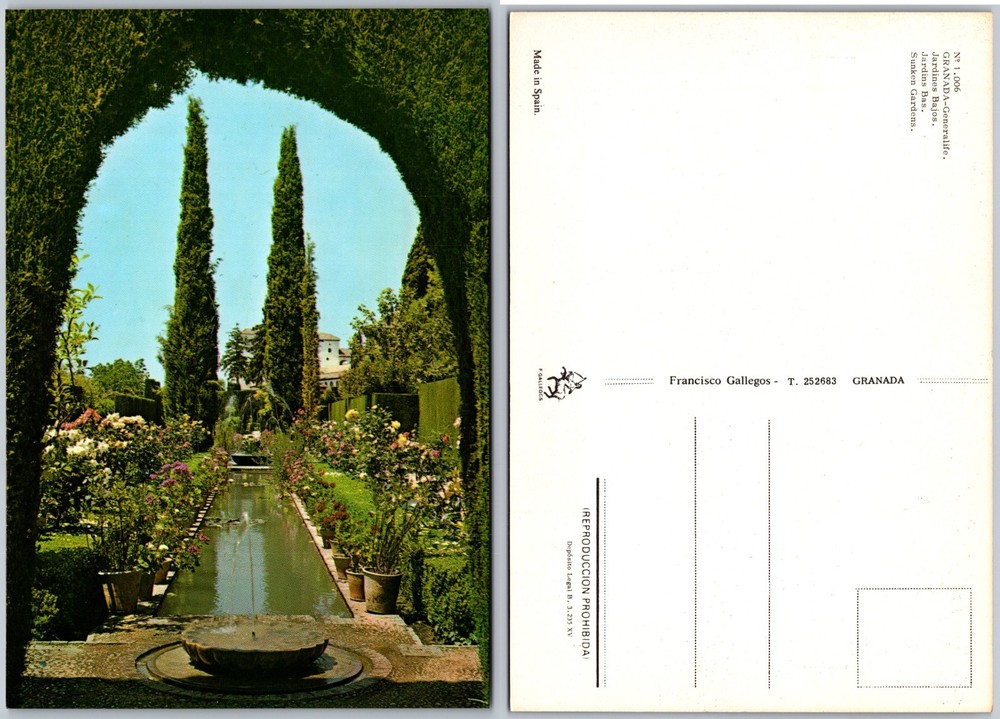 Continental Alhambra Gardens Granada Postcard