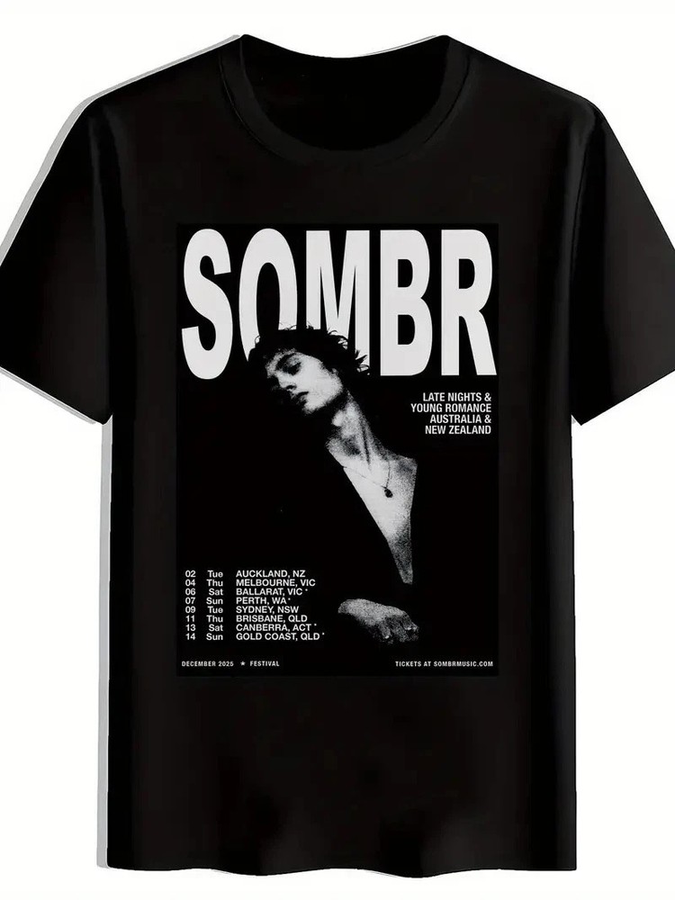 SOMBR Men's Graphic T-Shirt - Black Casual Round N