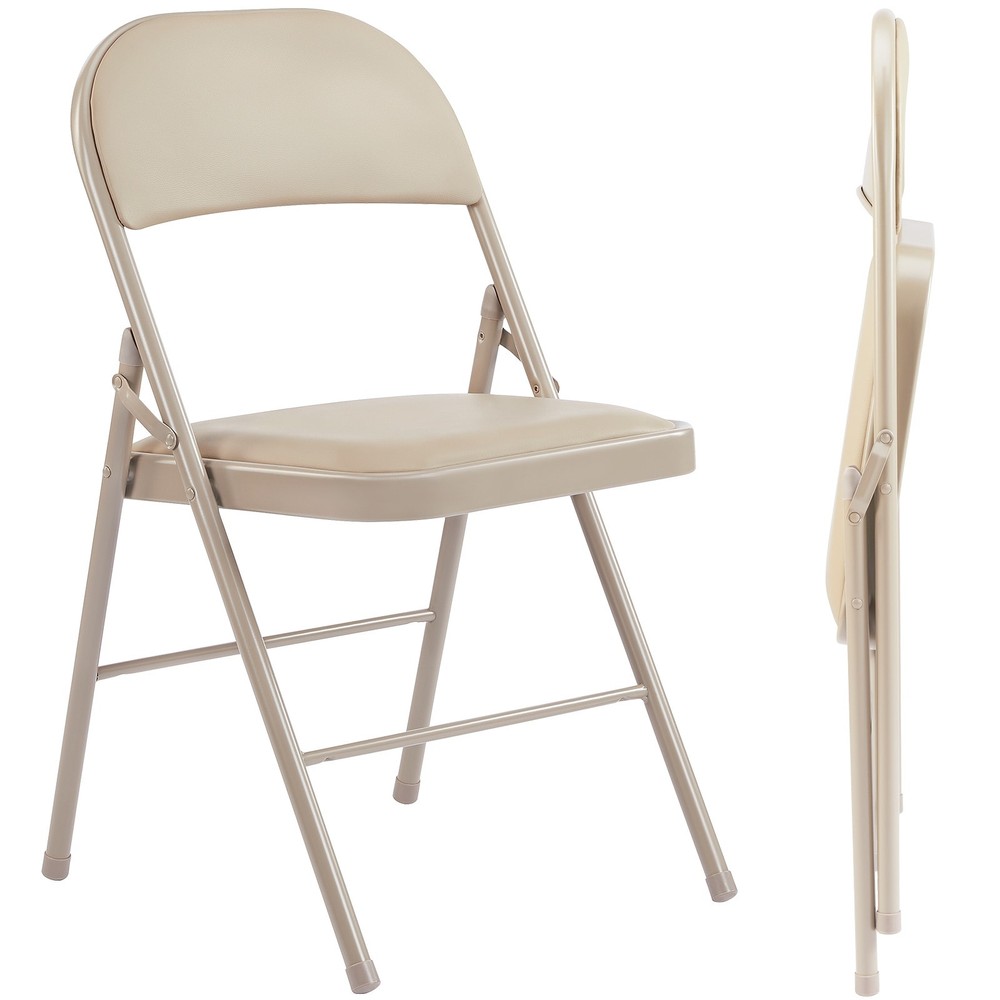 Sturdy Leather-Padded Metal Folding Chairs Set of 2