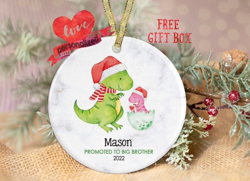 Personalized Dinosaur Big Brother Ornament, Christmas Ornament, First Christm...