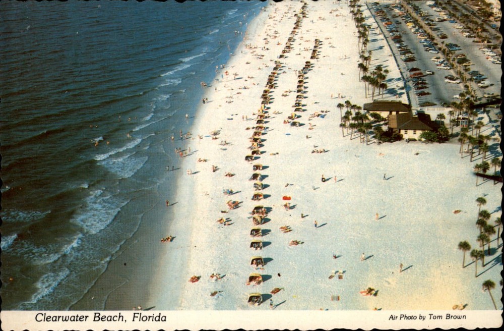 Sun bathers Clearwater Beach Florida aerial view ~ vintage postcard