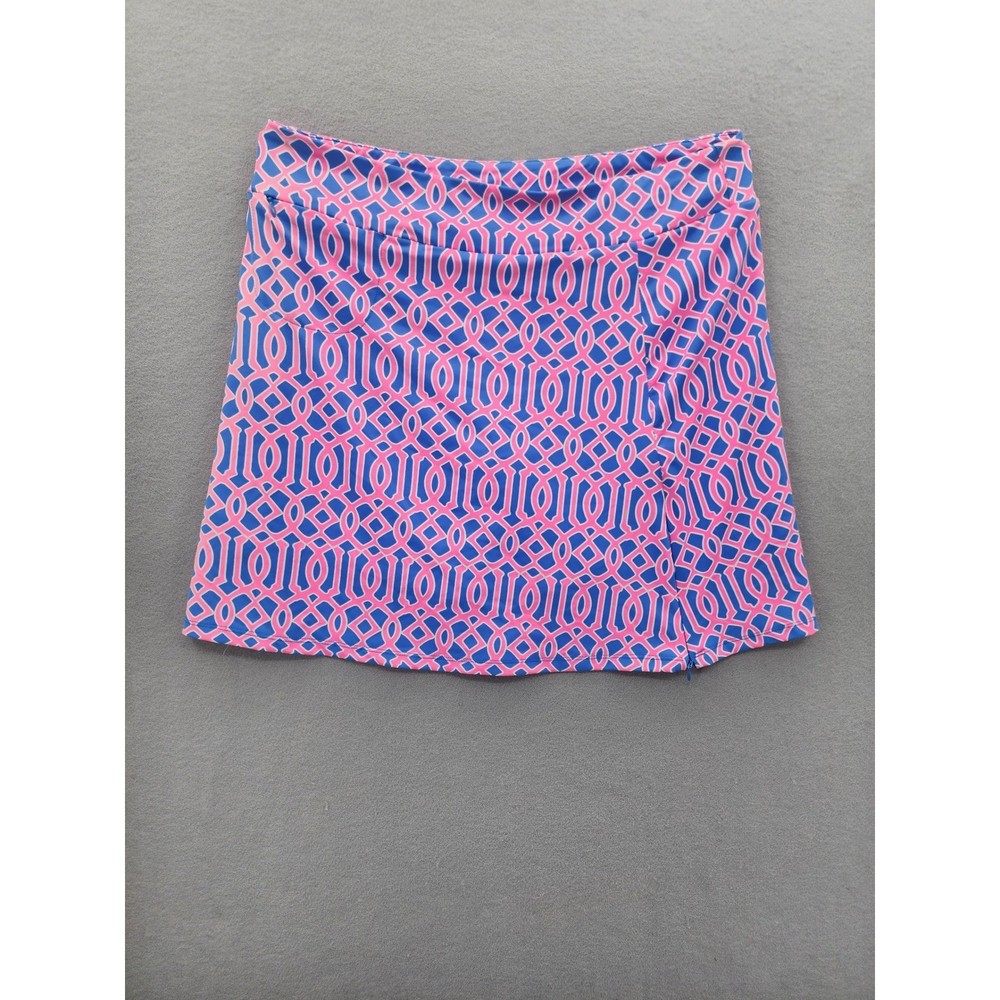 Lulu-B Pink Blue Geometric Lattice Skort Large Womens Athletic Skirt Coastal