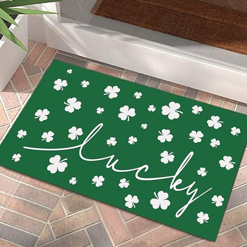 St. Patrick's Day Doormat Lucky Shamrocks Door Mat Non Slip Rubber Backing