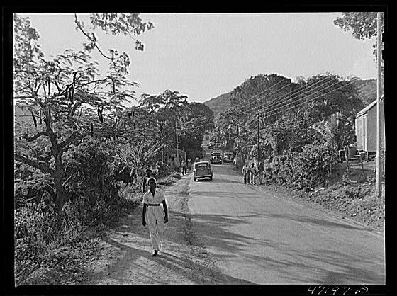 Photo:Saint Thomas Virgin Islands 1940s Road Scene Pedestrians Cars FSA