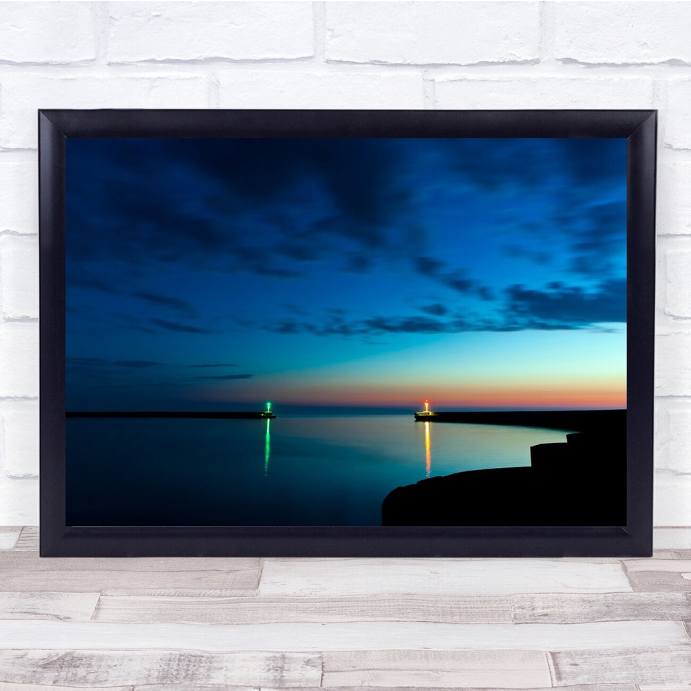 Night Reflection Sea Blue Seascape Landscape Light Wall Art Print