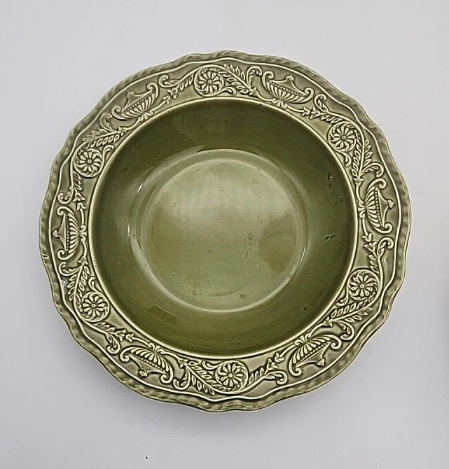 Canonsburg Pottery Regency Salad Bowl  Vintage Ironstone USA Retro Green 1968