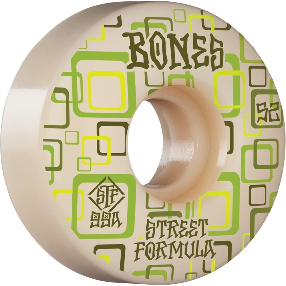 Bones Wheels Street Tech V3 Retros 52mm 99a White Skateboard Wheels (Set of 4)
