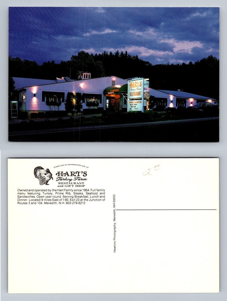 Meredith, NH-New Hampshire, Hart's Turkey Farm Restaurant Vintage Postcard
