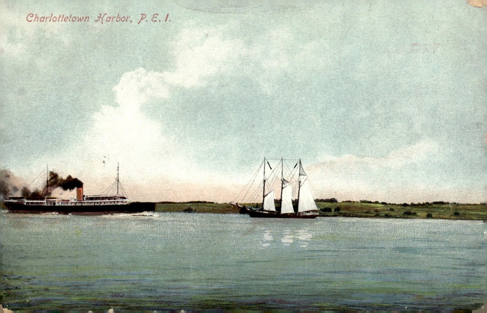 1914 Charlottetown Harbor P.E.I. Canada Maritime Steamship Sailboat Litho Postca