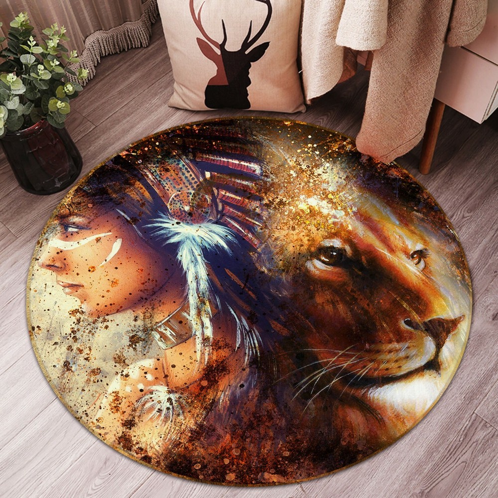 3D Feather Girl And Lion NAO6225 Game Rug Mat Elegant Photo Carpet Mat Fay