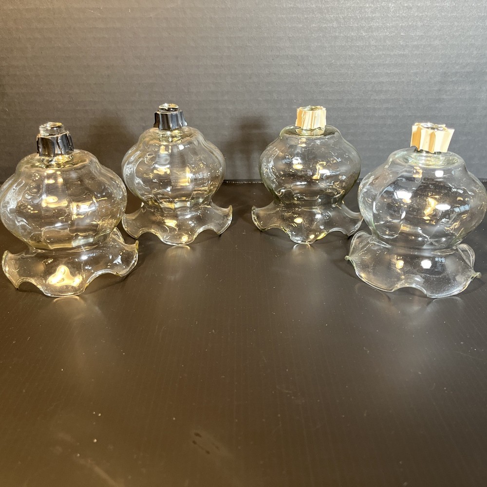 Set 4 Ruffled Edge Clear Glass Peg Votive Cups W/ Grommets Candle Holders VTG