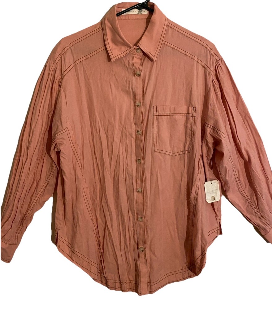 Altar'd State New Button Up Blouse Size Small Blush Light Pink Stitch Detail NWT